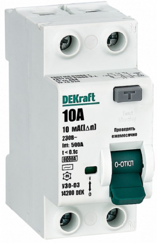Выключатель дифференциального тока УЗО DeKraft УЗО-03 2п 10А 10мА 6,0кА тип A картинка