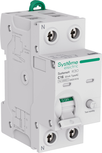 Автомат дифференциального тока АВДТ Systeme Electric Systeme9 2п 16А 30мА 6кА C тип AC