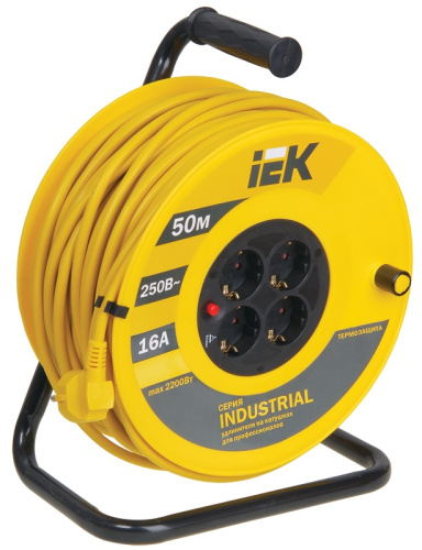 Удлинитель на катушке с заземлением IEK Industrial 4х50м 16А 3500Вт IP20