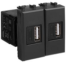 Розетка USB тип А+А модульная DKC Avanti 2-м. 2 мод. 2100мА черный матовый