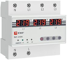 Переключатель фаз цифровой на DIN-рейку EKF PROxima RVF-3-63А 63A 50-400В