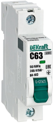 Выключатель автоматический DEKraft ВА-103 1п 63А C 6кА
