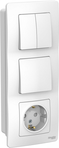 Блок встраеваемый Systeme Electric Blanca розетка 1-м.+ выключатель 1-кл.+выключатель 2-кл. белый картинка