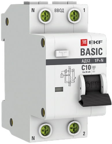 Автомат дифференциального тока АВДТ EKF Basic АД-12 2п 10А 30мА 4,5кА C тип AC