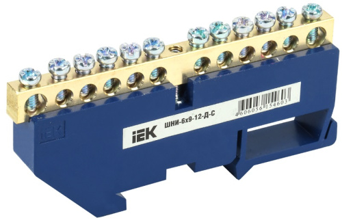Шина неизолированная IEK N "ноль" ШНИ-6х9-12-Д-С 12 групп синий
