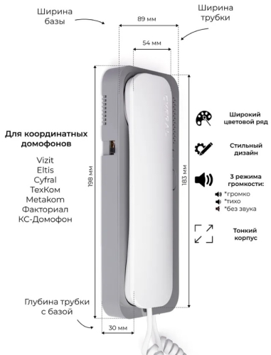 Трубка переговорная Cyfral Unifon Smart U (бело/серая) картинка фото 6