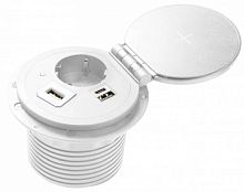 Розетка встраиваемая GTV 1-м.+беспроводная зарядка+2xUSB+HDMI Ø80мм белый