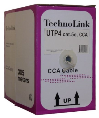 Кабель витая пара Technolink UTP4 cat.5е, одножильный CCA (305м) картинка