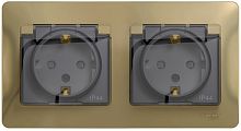 Розетка с заземлением с рамкой Systeme Electric Glossa 2-м. крышка шторки IP44 титан