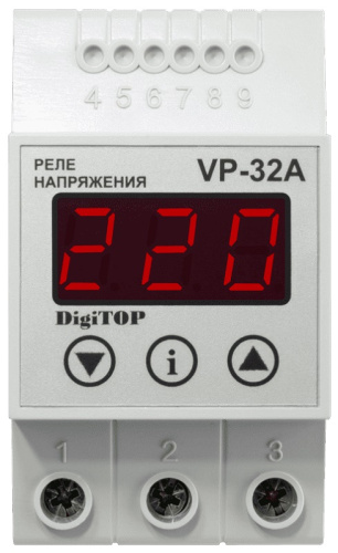 Реле напряжения однофазное цифровое на DIN-рейку DigiTOP VP-32A 32А 50-400В