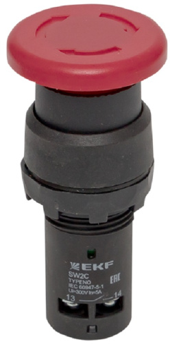Кнопка-грибок поворотная EKF PROxima SW2C-11MZ 1НО+1НЗ 22мм 220В IP54 красный