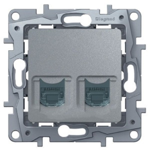 Розетка компьютерная без рамки Legrand Etika 2-м. RJ45+RJ45 5e алюминий