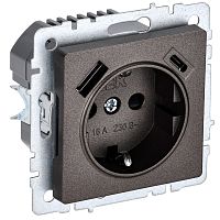 Розетка с заземлением +2xUSB тип A+C без рамки IEK Brite РЮш11-1-БрТБ 1-м. темная бронза