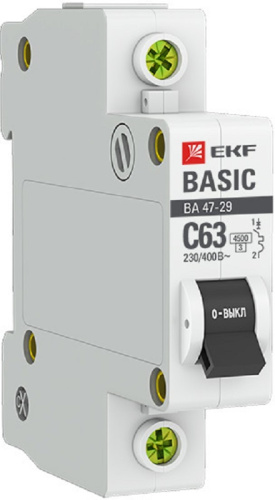 Выключатель автоматический EKF Basic ВА47-29 1п 63А C 4.5кА