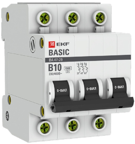 Выключатель автоматический EKF Basic ВА47-29 3п 10А B 4.5кА