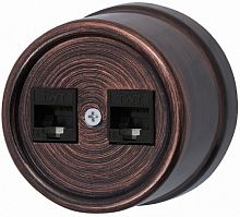 Розетка-ретро компьютерная пластик Bironi Лизетта 2-м. RJ45+RJ45 5е медный век