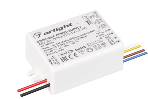 Блок питания для светодиодной ленты Arlight 12В ARJ-SP-28350-PFC-DALI2-PD (10W, 3-28V, 350mA) IP20, Arlight, купить, цена, доставка, безопасность Блок питания для светодиодной ленты Arlight 12В ARJ-SP-28350-PFC-DALI2-PD (10W, 3-28V, 350mA) IP20 Arlight — купить по цене от 3 430 ₽ | ПрофБезопасность