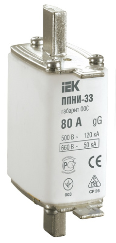 Вставка плавкая предохранителя IEK ППНИ-33 габарит 00С 80А