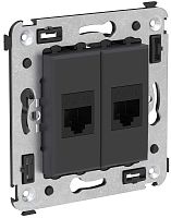 Розетка компьютерная без рамки DKC Avanti 2-м. RJ45+RJ45 5е черный матовый