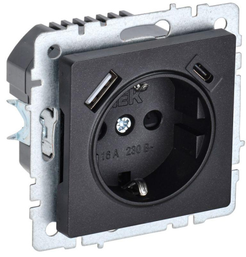 Розетка с заземлением +2xUSB тип A+C без рамки IEK Brite РЮш11-1-БрЧ 1-м. черный IEK — купить по цене от 5&nbsp;410 ₽ | ПрофБезопасность