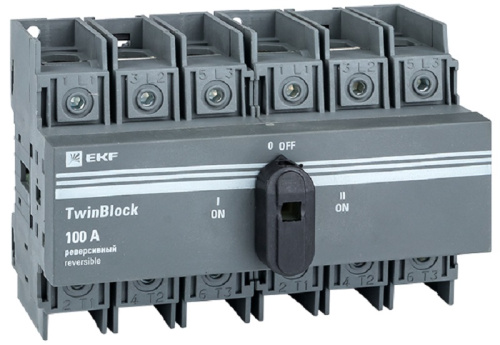Рубильник реверсивный EKF PROxima TwinBlock 3п 100А с ручкой