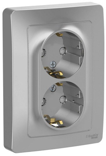 Розетка с заземлением Systeme Electric Blanca 1-м. 2-мод. шторки алюминий