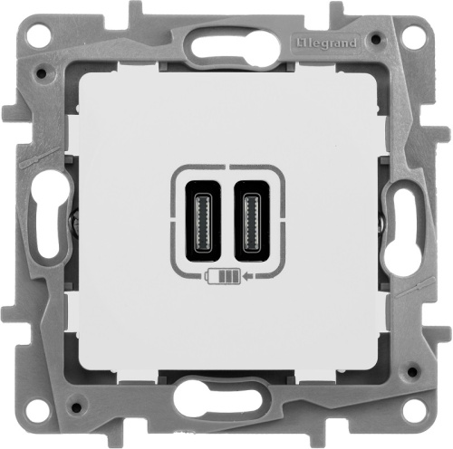 Розетка USB тип С+С без рамки Legrand Etika 2-м. 3000мА белый