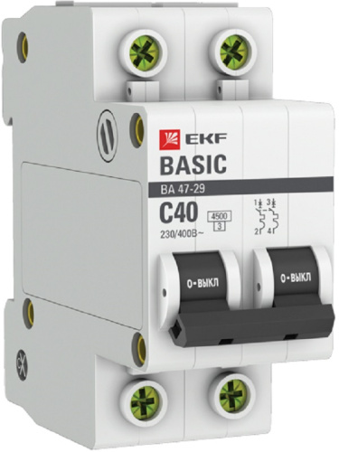 Выключатель автоматический EKF Basic ВА47-29 2п 40А C 4.5кА