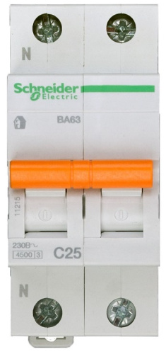 Выключатель автоматический Schneider Electric Домовой 2п C 25А ВА63 4.5кА фото 2