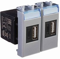 Розетка USB тип А+А модульная DKC Avanti 2-м. 2 мод. 2100мА закаленная сталь