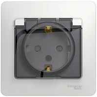 Розетка с заземлением с рамкой Systeme Electric Glossa 1-м. крышка шторки IP44 белый