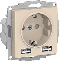 Розетка с заземлением +2xUSB тип A+A без рамки Systeme Electric AtlasDesign 1-м. бежевый