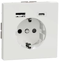 Розетка с заземлением +2xUSB тип A+C без рамки Schneider Electric Merten D-Life 1-м. белый лотос