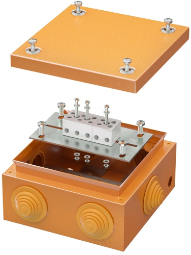 Коробка огнестойкая DKC Vulcan 150x150x80мм 5x10мм IP55 оранжевый картинка