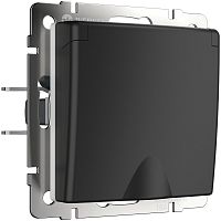 Розетка с заземлением без рамки Werkel 1-м. крышка шторки IP44 черный матовый