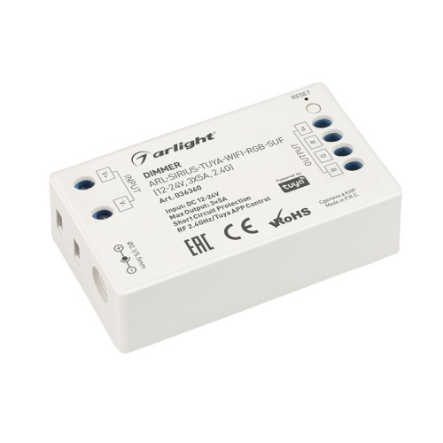 Диммер для светодиодной ленты Arlight ARL-SIRIUS-TUYA-WIFI-RGB 12-24В 3x5А 2.4G 60-120Вт по Wi-Fi, Arlight, купить, цена, доставка, безопасность Диммер для светодиодной ленты Arlight ARL-SIRIUS-TUYA-WIFI-RGB 12-24В 3x5А 2.4G 60-120Вт по Wi-Fi Arlight — купить по цене от 3 500 ₽ | ПрофБезопасность
