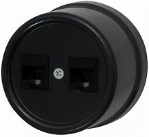 Розетка-ретро компьютерная керамика Bironi Лизетта 2-м. RJ45+RJ45 5е черный