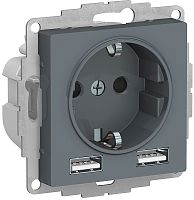 Розетка с заземлением +2xUSB тип A+A без рамки Systeme Electric AtlasDesign 1-м. грифель