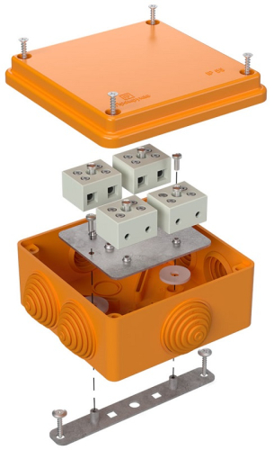 Коробка огнестойкая Промрукав 100x100x50мм под винт 8x1,5мм IP55 оранжевый картинка