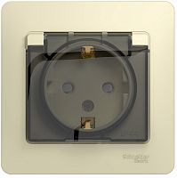 Розетка с заземлением с рамкой Systeme Electric Glossa 1-м. крышка шторки IP44 бежевый