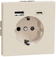 Розетка с заземлением +2xUSB тип A+C без рамки Schneider Electric Merten D-Life 1-м. сахара