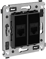 Розетка компьютерная без рамки DKC Avanti 2-м. RJ45+RJ45 5е черный квадрат