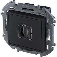 Розетка USB тип A+С без рамки Legrand Inspiria 2-м. 3000мА антрацит