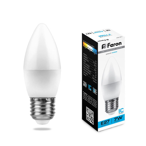 Лампа светодиодная Feron LB-97 C37 Свеча Е27 220В 7Вт 600Лм 6400К 37х100мм Feron — купить по цене от 100 ₽ | ПрофБезопасность