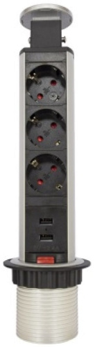 Розетка встраеваемая выдвижная механическая Mebax 105S 3-м.+2xUSB Ø60мм серебро Mebax — купить по цене от  | ПрофБезопасность