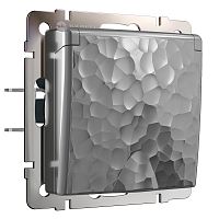 Розетка с заземлением без рамки Werkel Hammer 1-м. крышка шторки IP44 серебряный