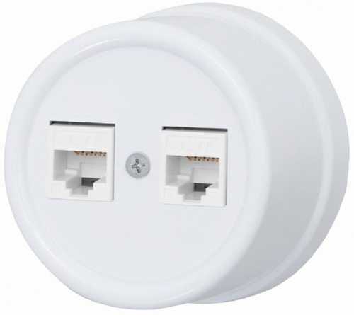Розетка-ретро компьютерная керамика Bironi Лизетта 2-м. RJ45+RJ45 5е белый Bironi — купить по цене от 2&nbsp;400 ₽ | ПрофБезопасность