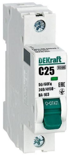 Выключатель автоматический DEKraft ВА-103 1п 25А C 6кА