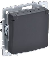 Розетка с заземлением без рамки IEK Brite РСбш10-3-44-БрГ 1-м. крышка шторки IP44 графит
