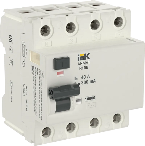 Выключатель дифференциального тока УЗО IEK ARMAT R10N 4п 40А 300мА 10кА тип AC
